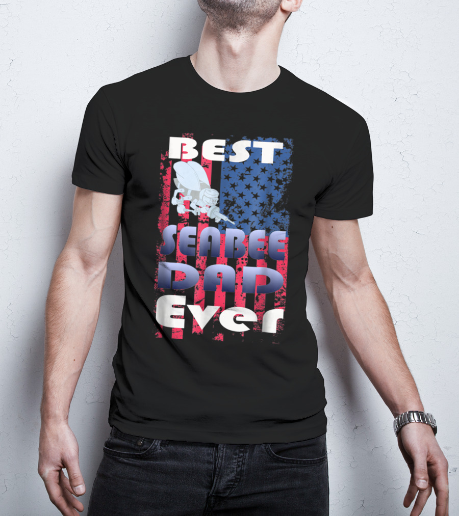 Best Seabee Dad Ever American Flag Bee Mascot T-Shirt