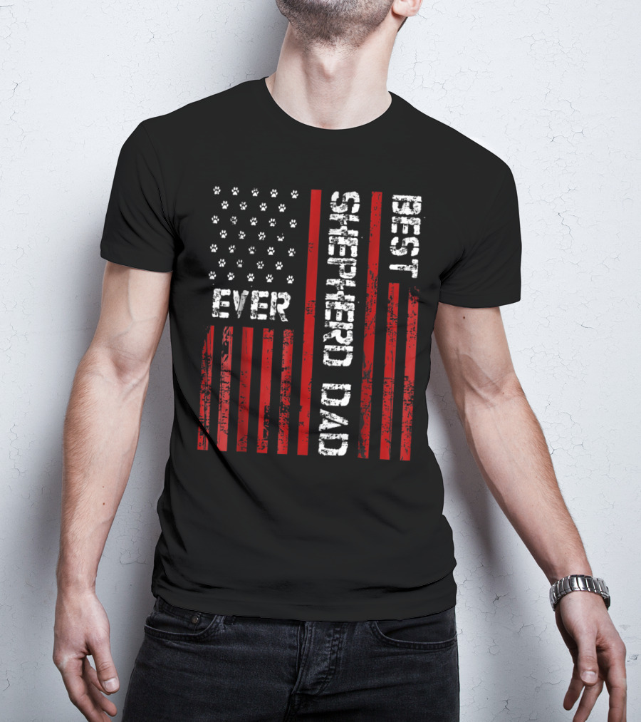 BEST SHEPHERD DAD EVER American Flag Paw Prints T-Shirt