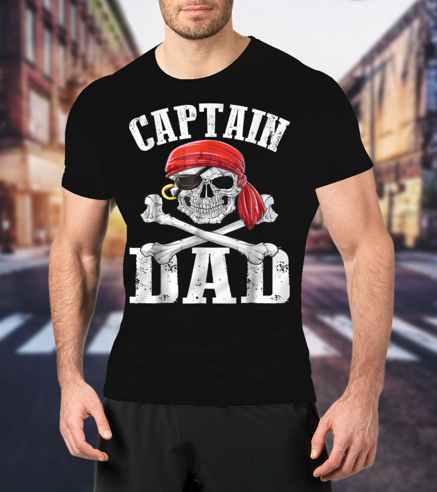 Captain Dad Skull Crossbones Red Bandana Pirate Image T-Shirt