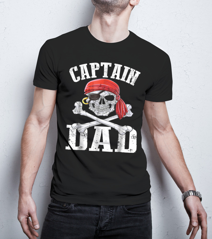 Captain Dad Skull Crossbones Red Bandana Pirate Image T-Shirt
