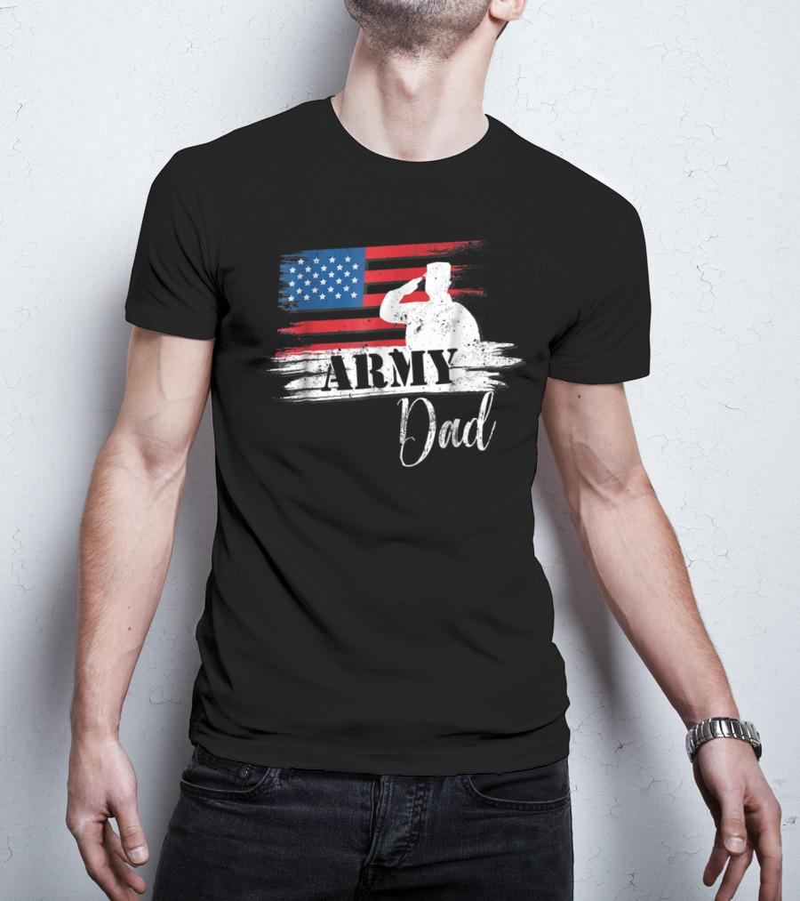 Patriotic Veteran Army Dad Saluting US Flag T-Shirt