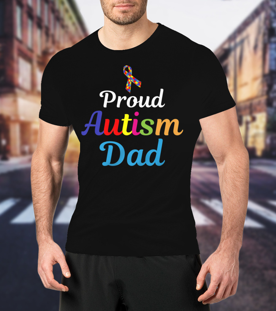 Proud Autism Dad Colorful Puzzle Ribbon Support Grandpa Papa T-Shirt