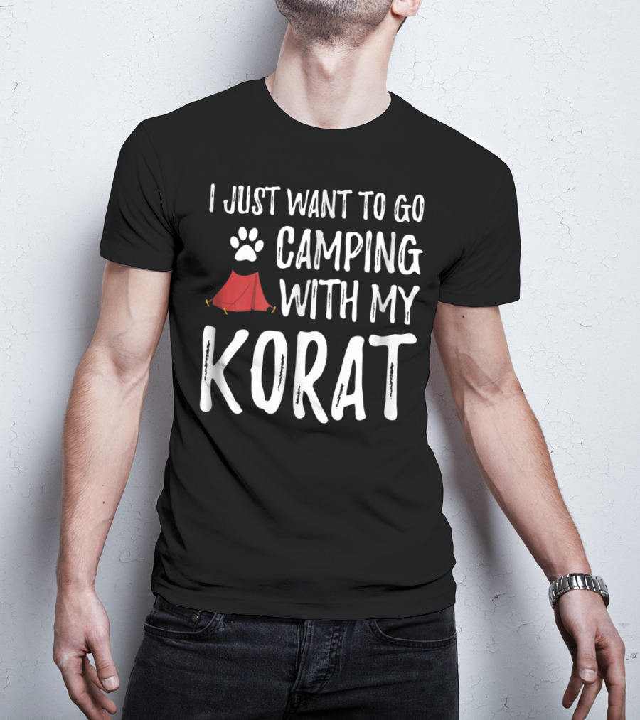 I Just Want To Go Camping With My Korat Cat Tent Paw Prints T-Shirt