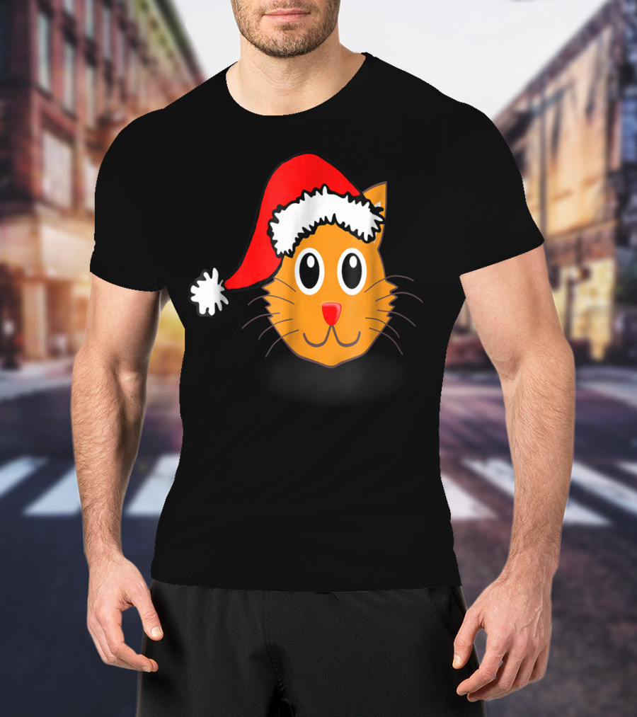Cat Lover Grandma Kid Grandpa39 Santa Hat Cat Face T-Shirt