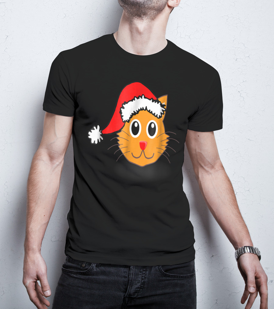 Cat Lover Grandma Kid Grandpa39 Santa Hat Cat Face T-Shirt