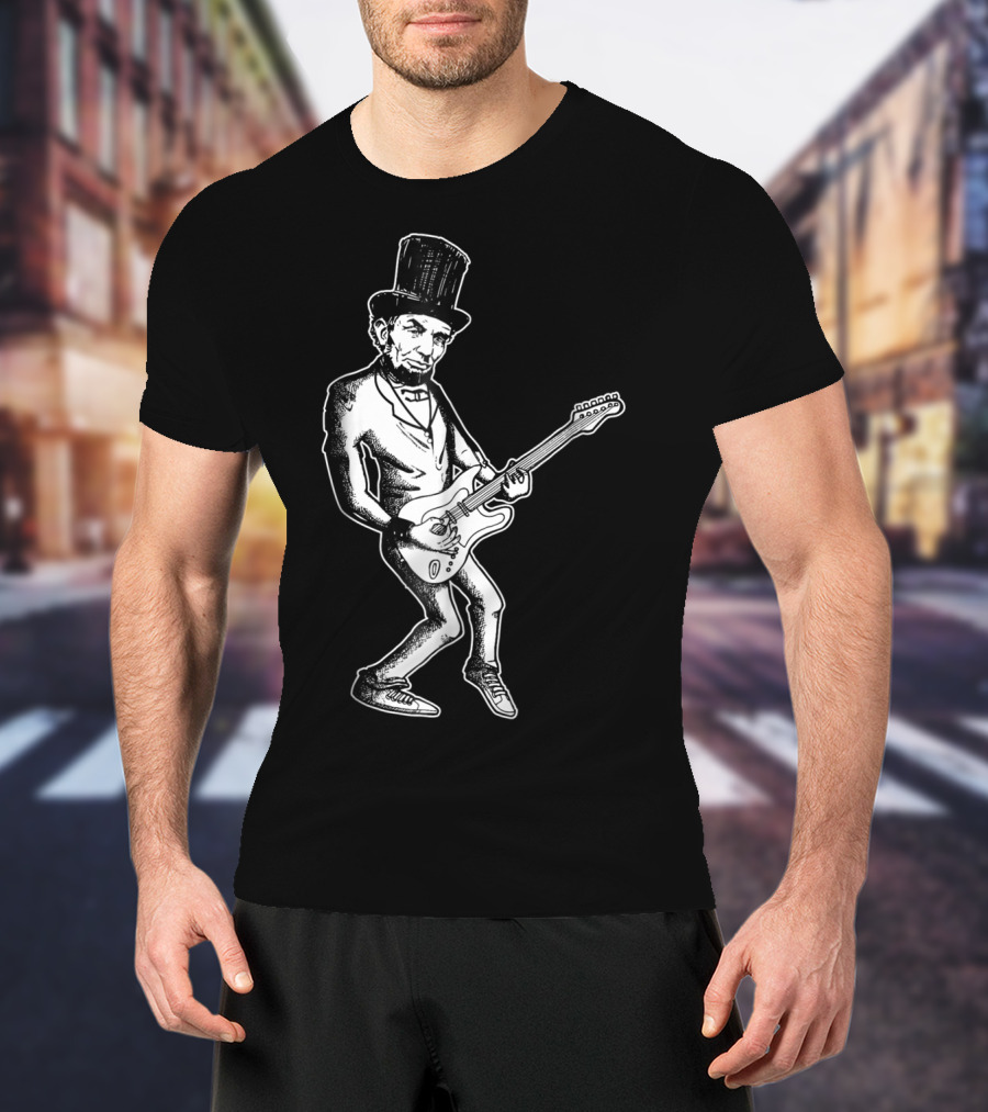 Abraham Lincoln Guitar Dad Rock Star With Top Hat And Electric Guitar T-Shirt