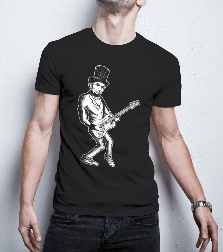 Abraham Lincoln Guitar Dad Rock Star With Top Hat And Electric Guitar T-Shirt