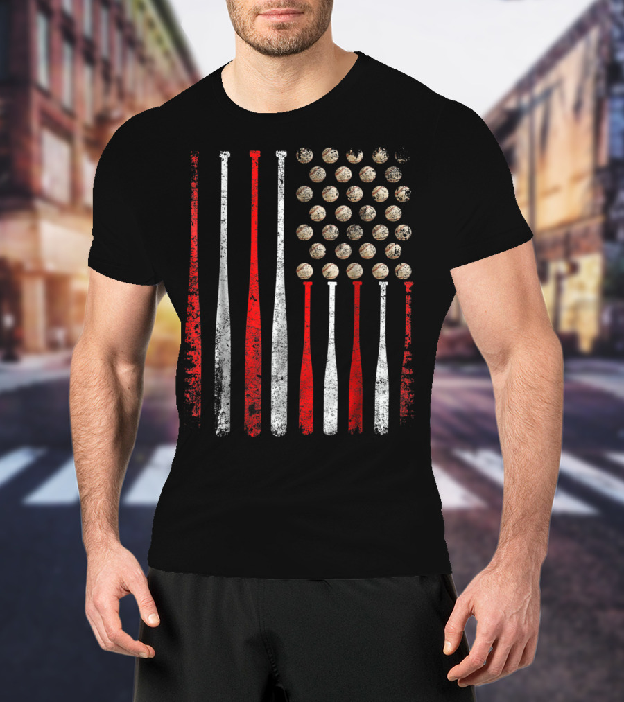 Vintage American Flag Baseball Bats And Balls T-Shirt
