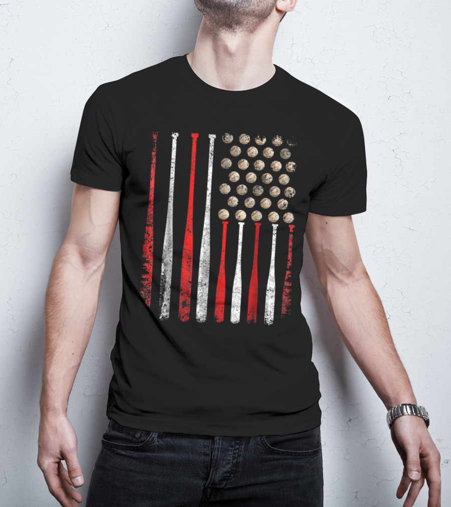 Vintage American Flag Baseball Bats And Balls T-Shirt