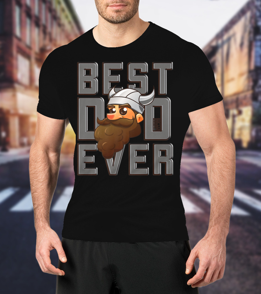 BEST VIKING DAD EVER VIKINGS LEGEND POP BEARD HORNED HELMET CARTOON T-Shirt