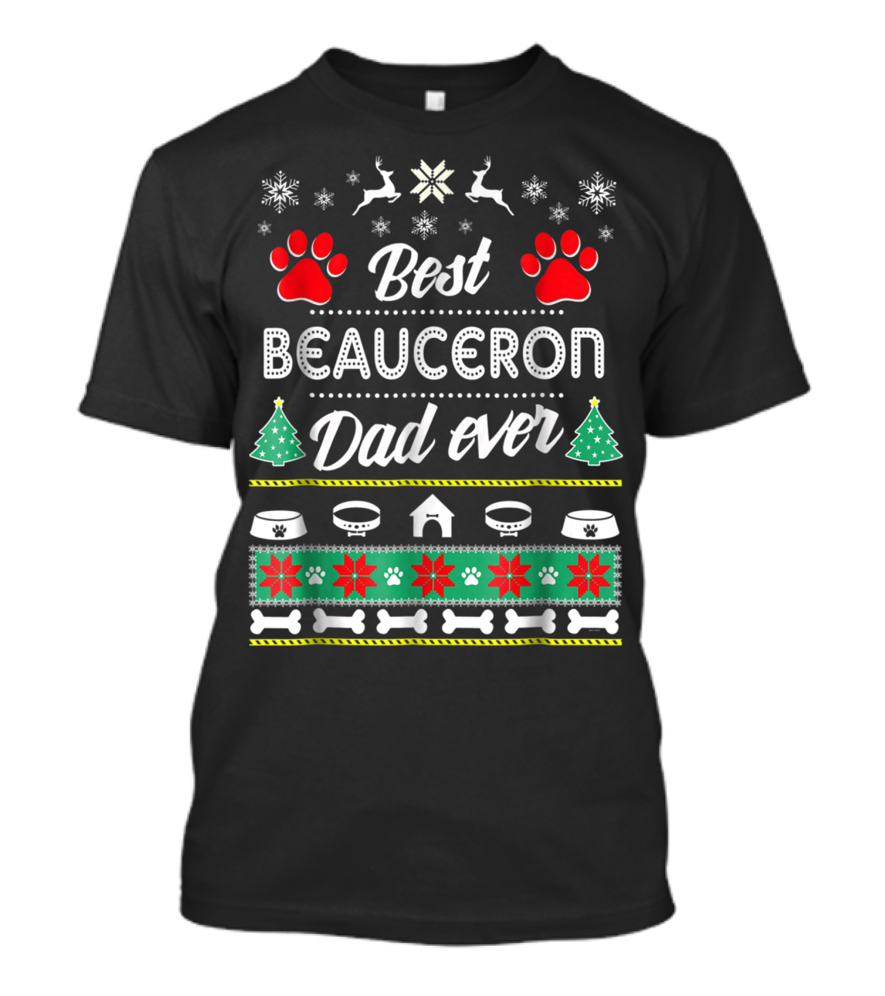 Best Beauceron Dad Ever Christmas Paw Print Snowflakes T-Shirt