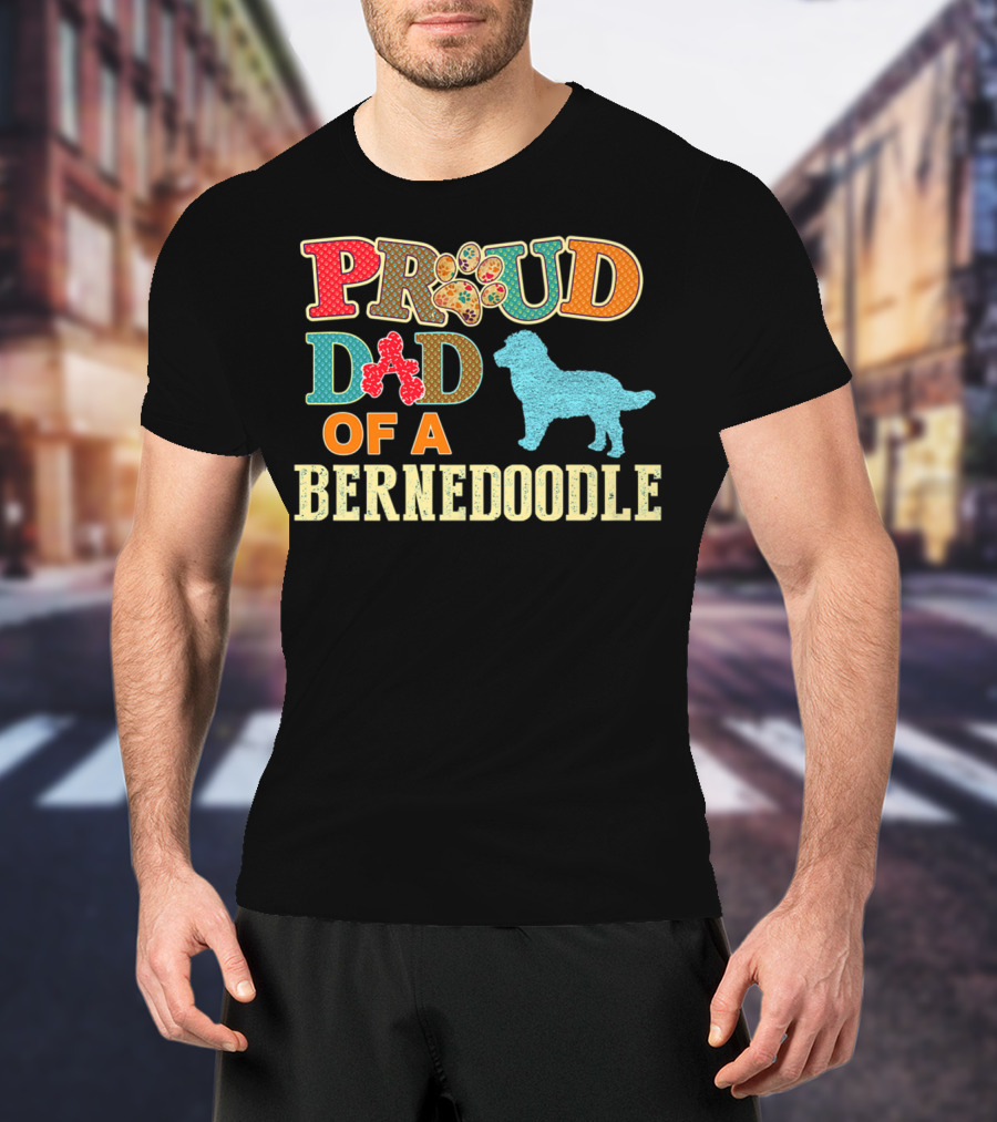 Proud Dad Of A Bernedoodle Colorful Paw Prints T-Shirt