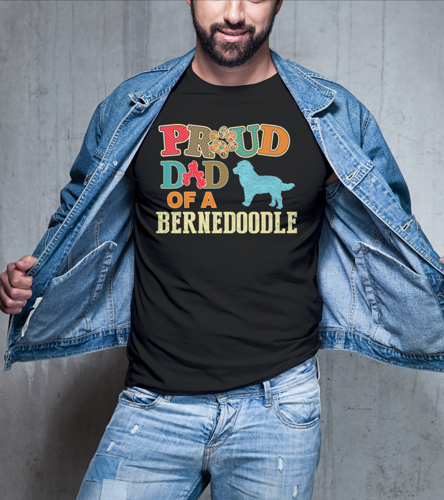 Proud Dad Of A Bernedoodle Colorful Paw Prints T-Shirt