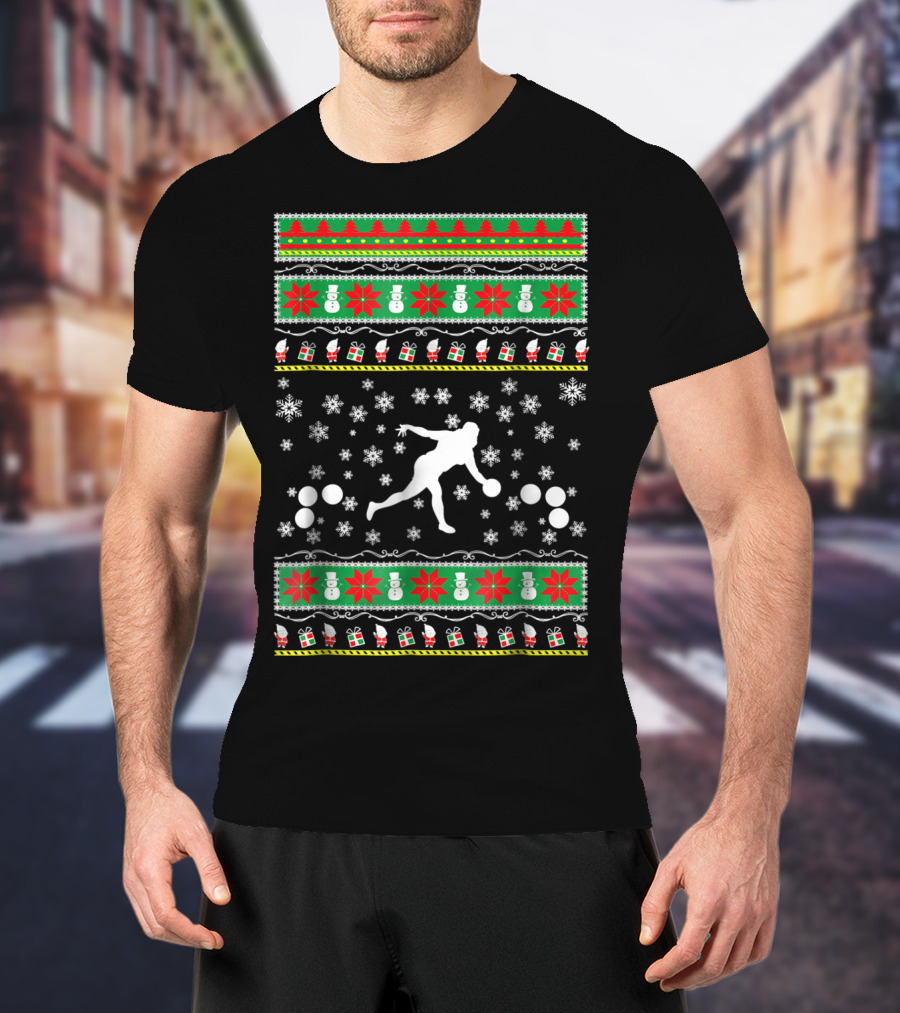 Bocce Ball Ugly Christmas Sweater Themed Dad25 Holiday Snowflakes And Presents T-Shirt