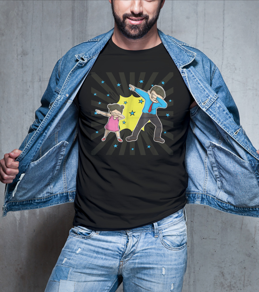 Dabbing Dad Matching Dad Daughter Father Stars Burst Fun T-Shirt