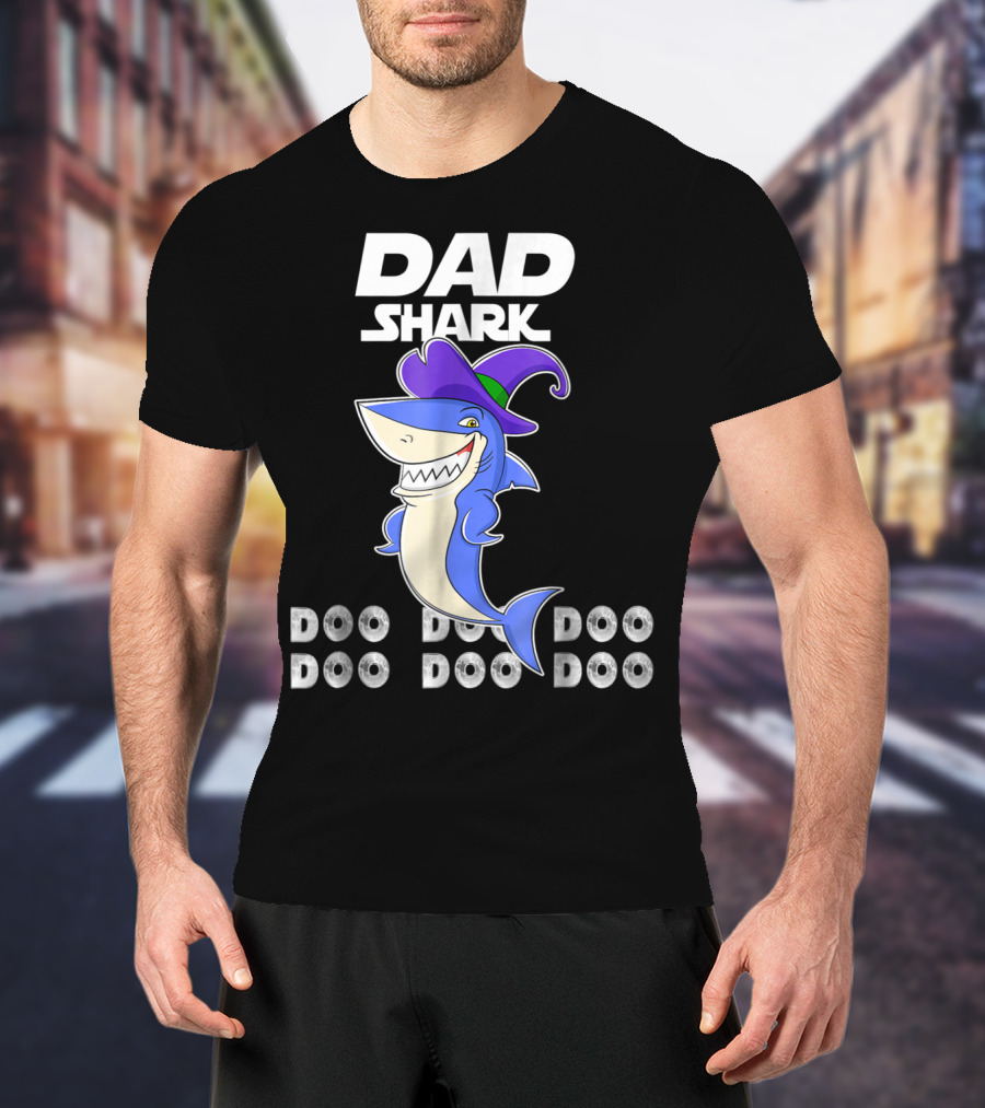 Dad Shark Doo Doo Doo Funny Shark With Witch Hat T-Shirt