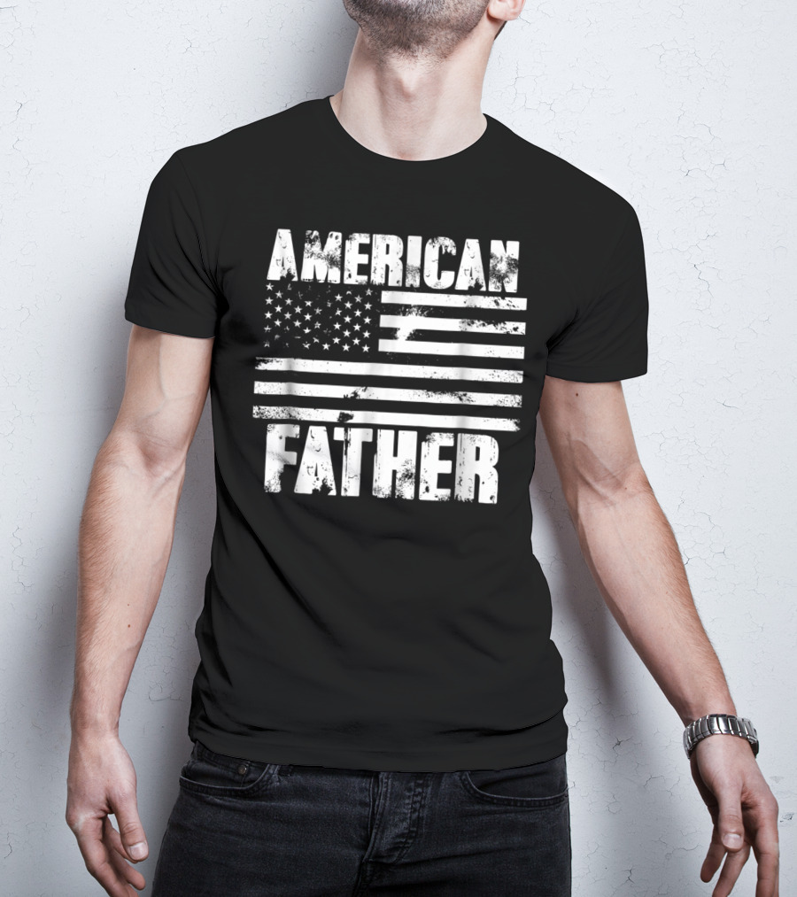 American Father Vintage US Flag Patriotic Dad T-Shirt
