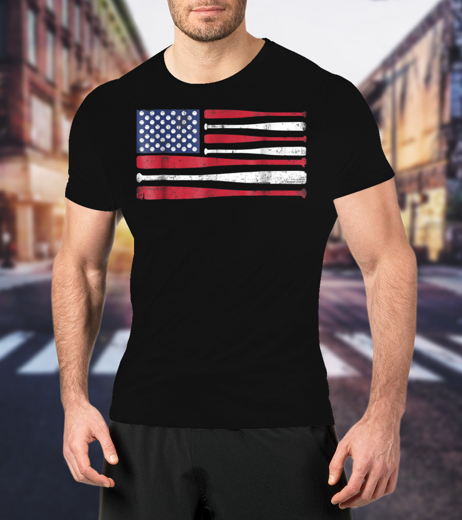 American Flag Baseball Bat T-Shirt
