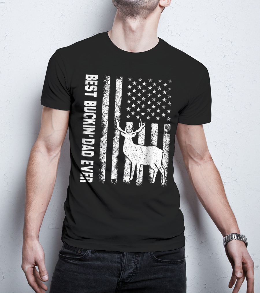 Best Buckin Dad Ever American Flag Deer T-Shirt