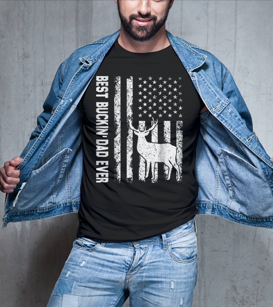 Best Buckin Dad Ever American Flag Deer T-Shirt
