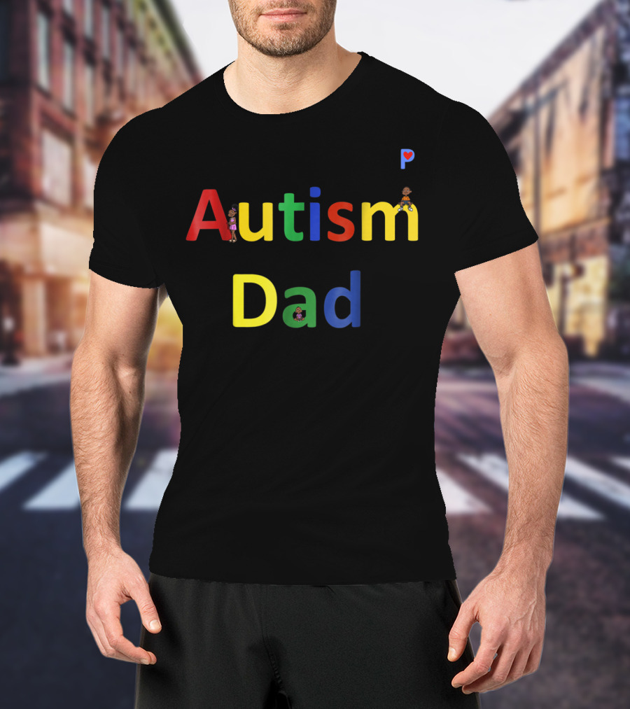 Autism Dad Autism Awareness Colorful Letters With Characters T-Shirt