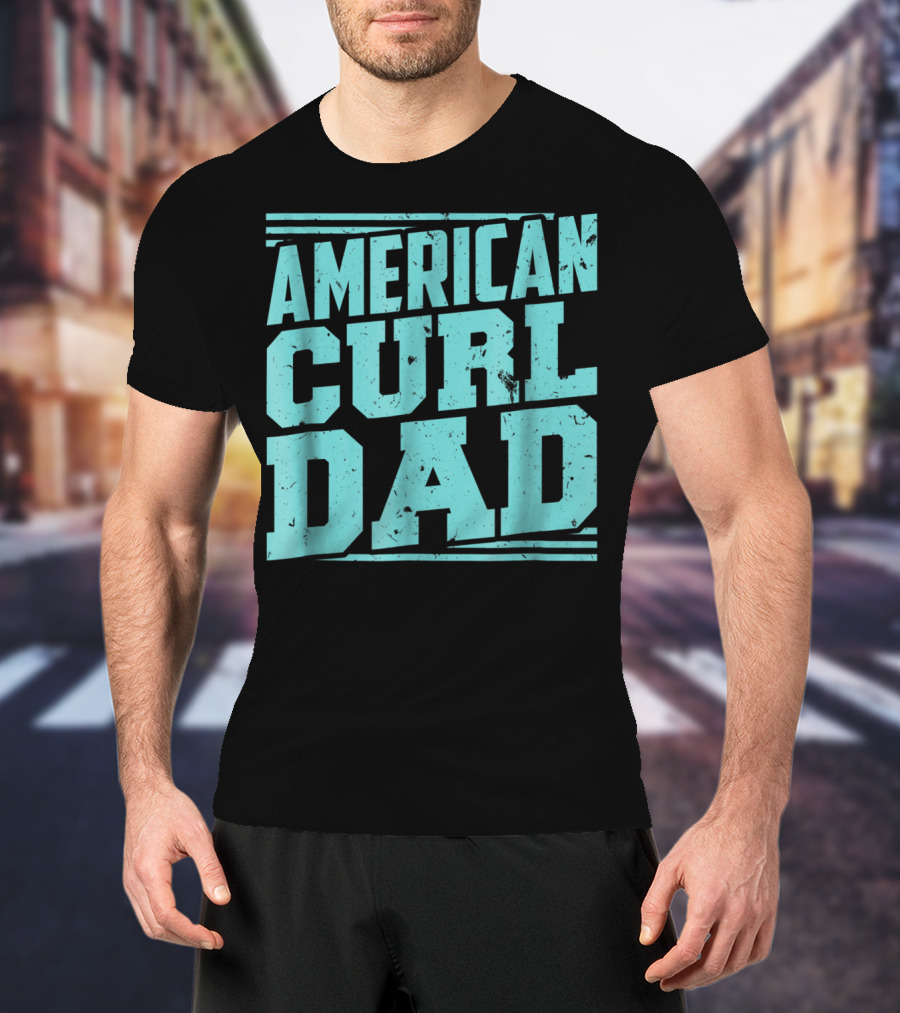 American Curl Dad Retro Blue Typography T-Shirt