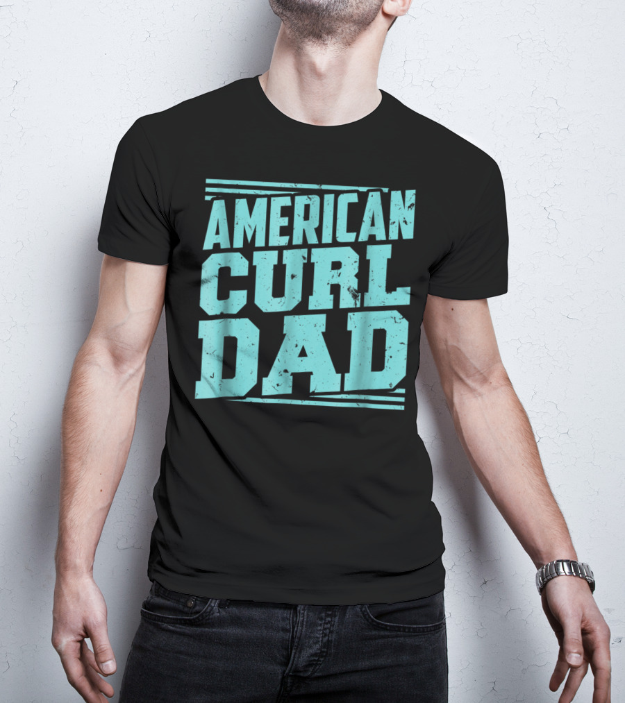 American Curl Dad Retro Blue Typography T-Shirt