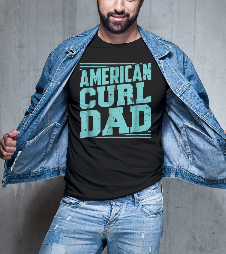 American Curl Dad Retro Blue Typography T-Shirt