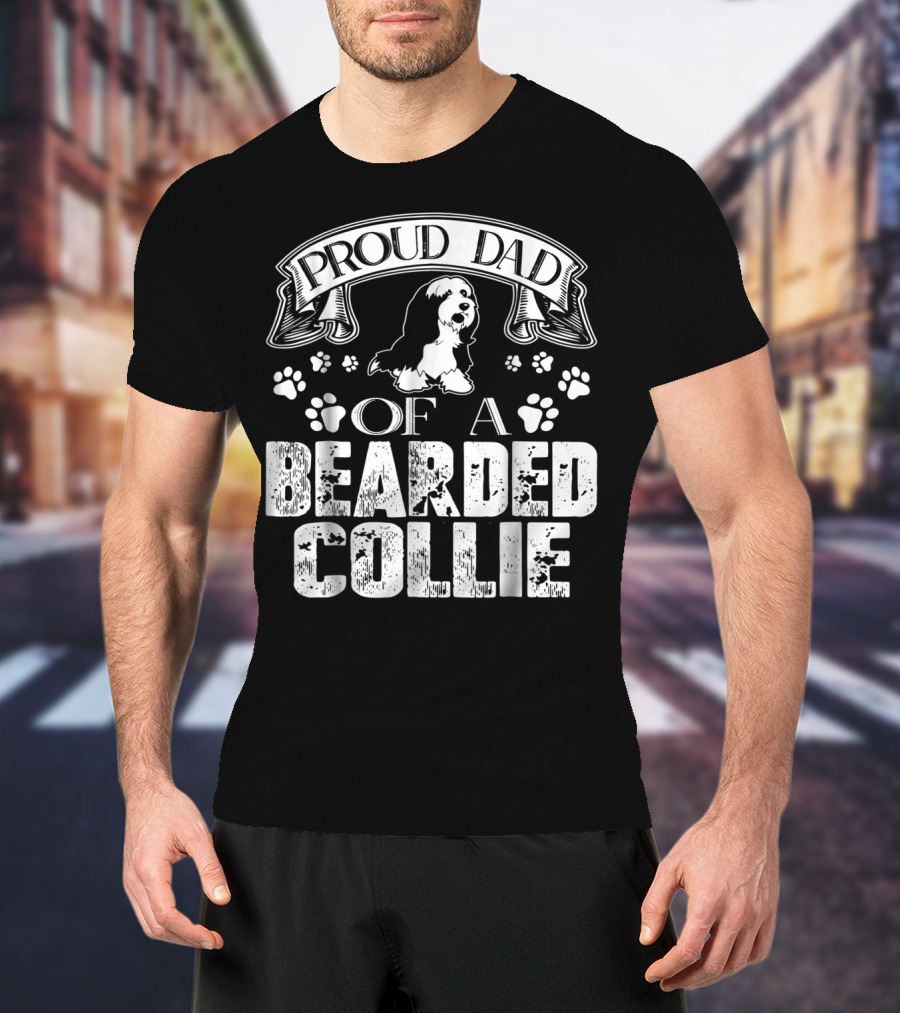 Proud Dad Of A Bearded Collie Paw Prints Banner T-Shirt