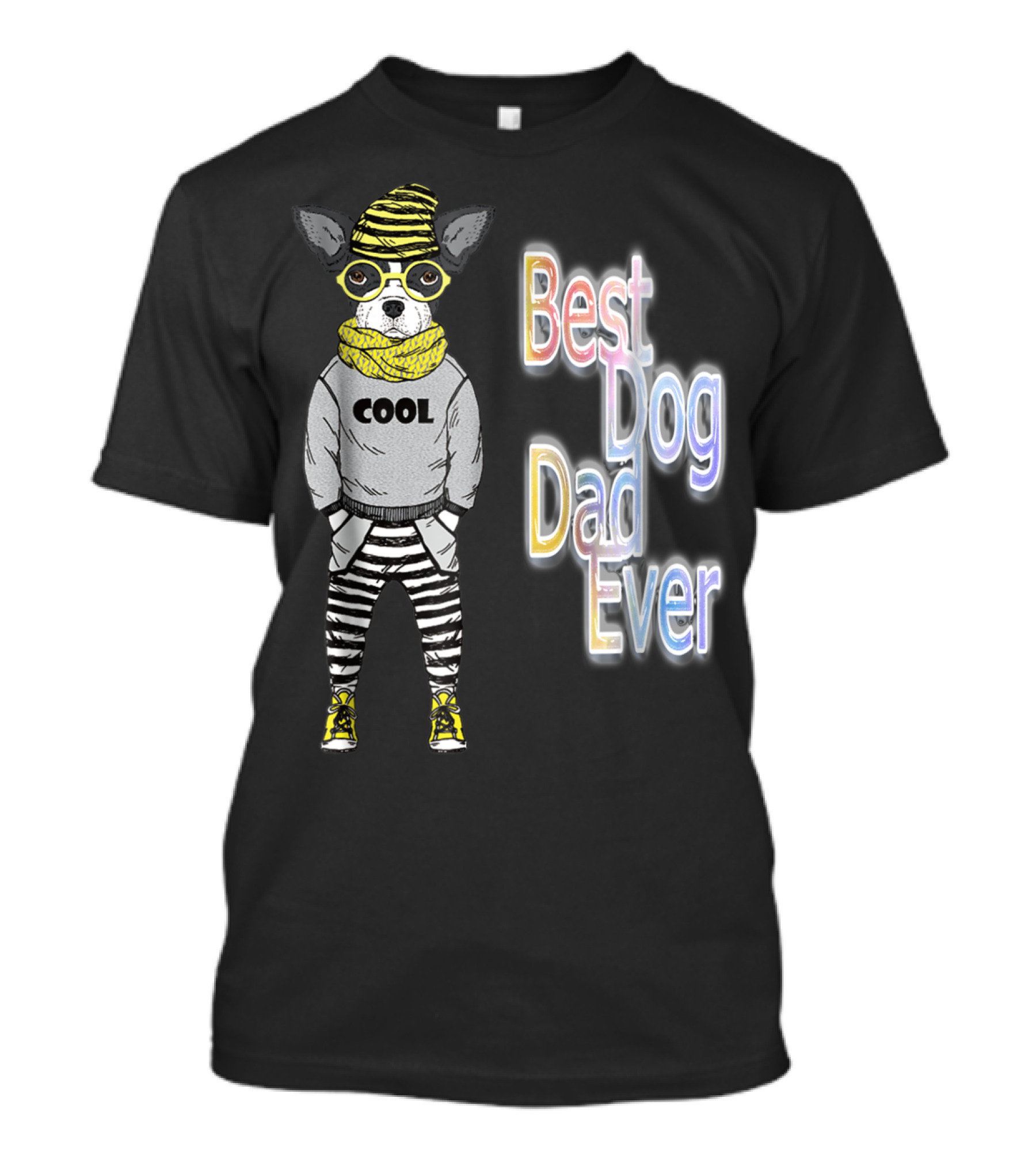 Best Dog Dad Ever Cool Fashionable Dog In Striped Pants And Glasses T-Shirt