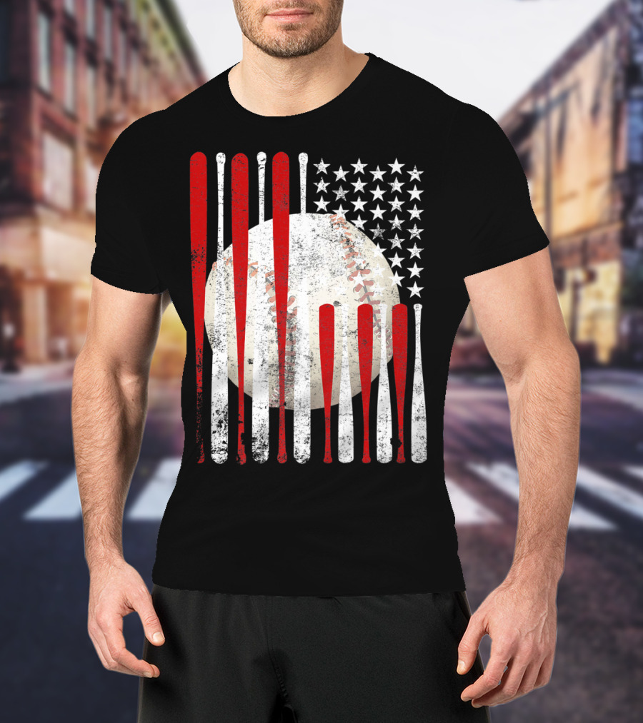 Vintage American Flag Baseball Bat Stars And Stripes Tee86 T-Shirt