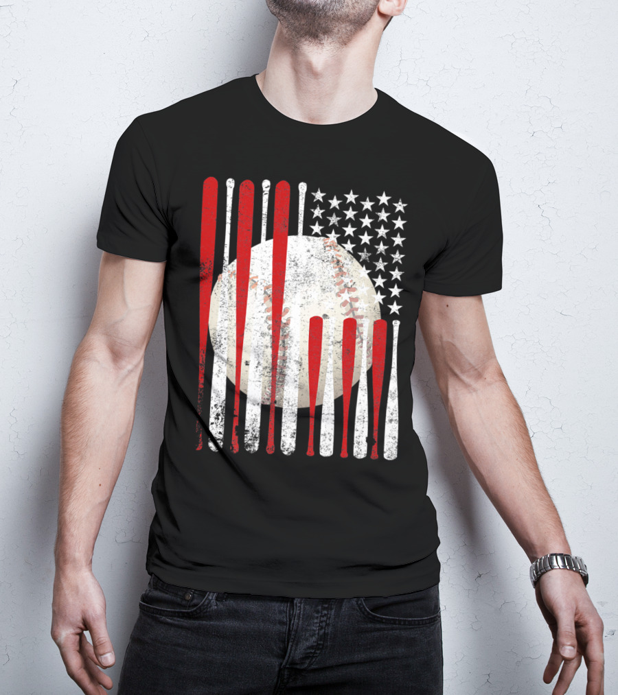 Vintage American Flag Baseball Bat Stars And Stripes Tee86 T-Shirt