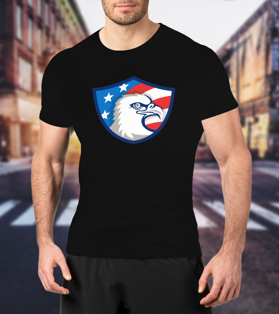 Bald Eagle Head USA Flag Shield Retro 1463 Stars And Stripes Motif T-Shirt