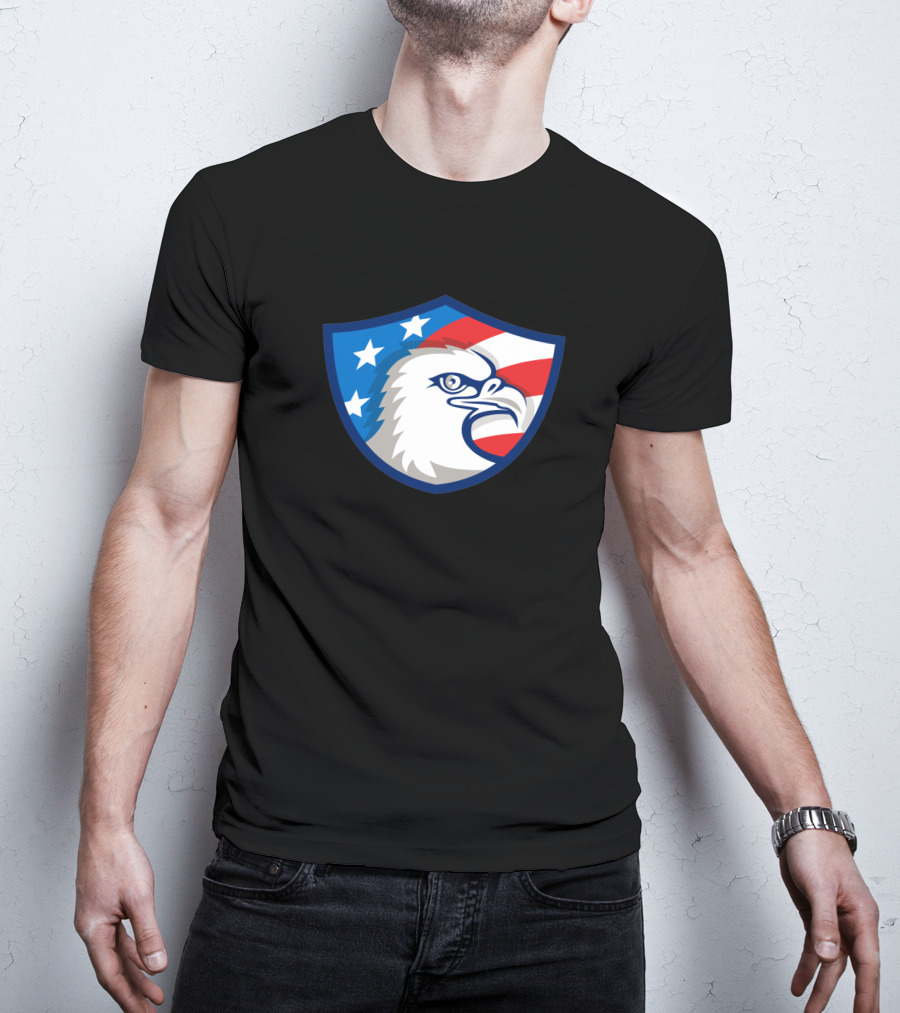 Bald Eagle Head USA Flag Shield Retro 1463 Stars And Stripes Motif T-Shirt