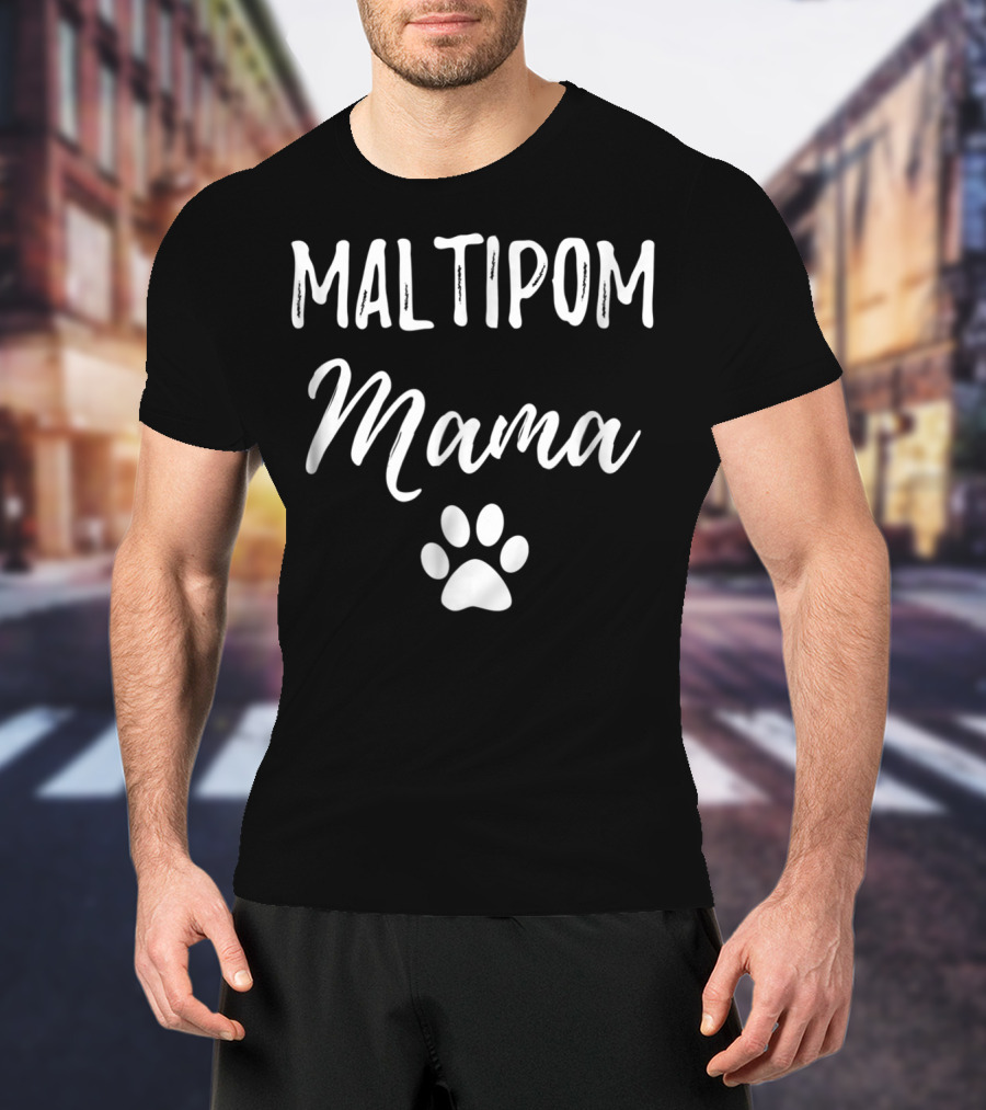 Maltipom Mama Paw Print Funny Dog T-Shirt