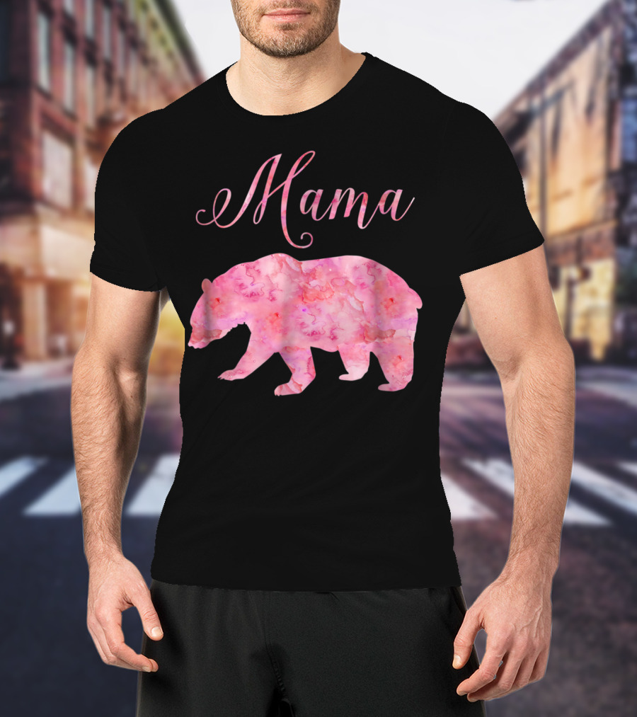 Mama Bear Mothers Birthday Mom Pink Watercolor T-Shirt