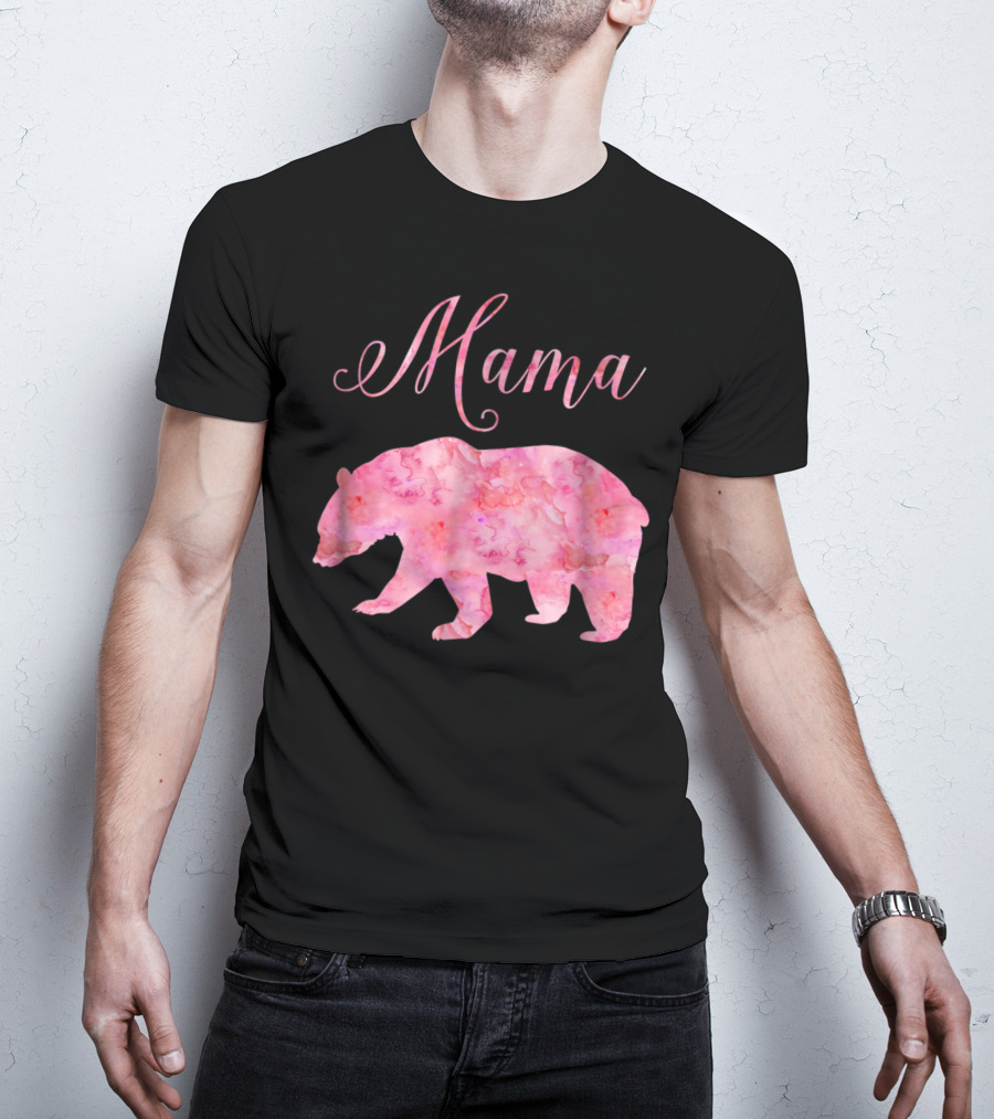 Mama Bear Mothers Birthday Mom Pink Watercolor T-Shirt