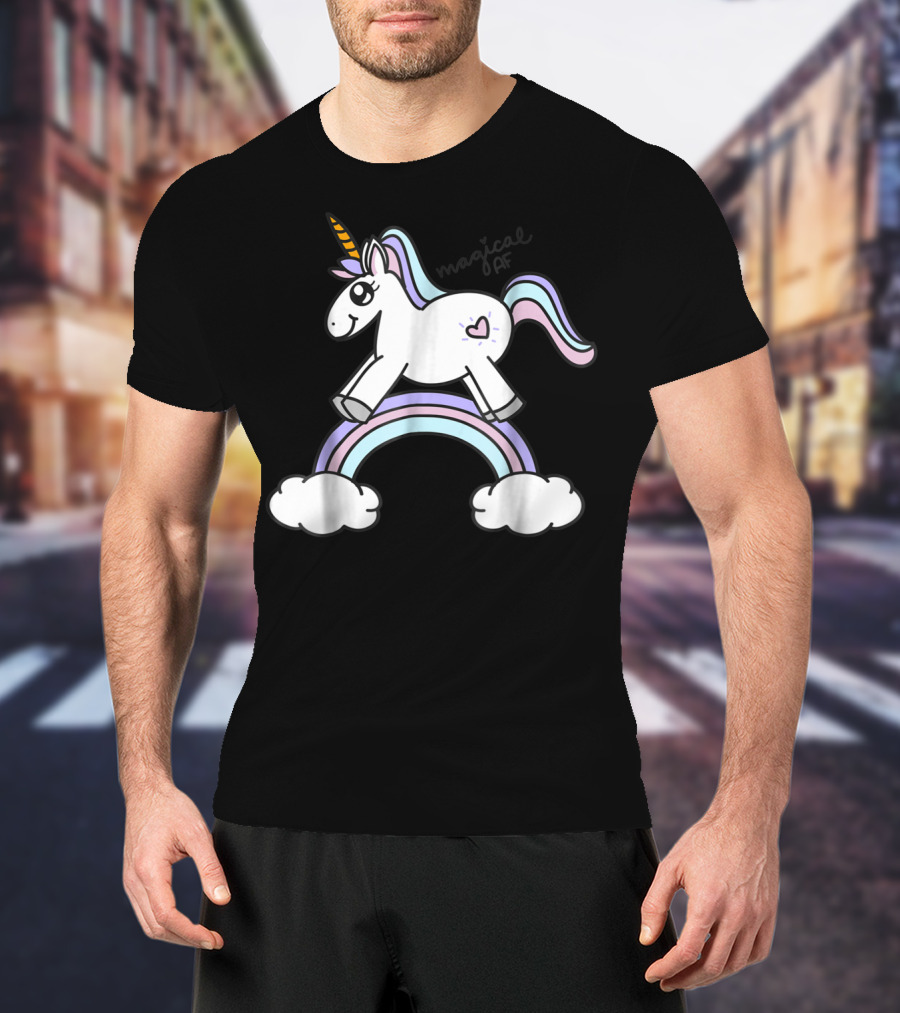 Magical AF Unicorn Mom Funny Unicorn With Rainbow And Clouds T-Shirt