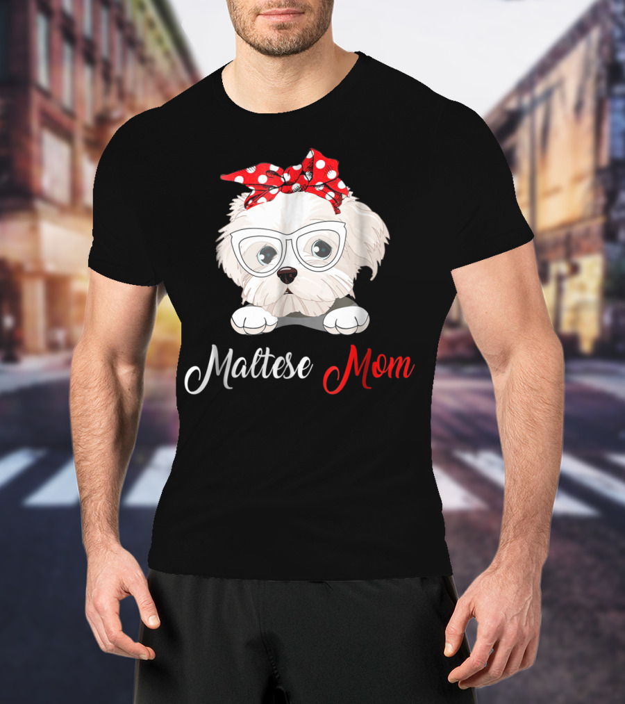 Maltese Mom Glasses Red Bow Birthday Outfit93 T-Shirt