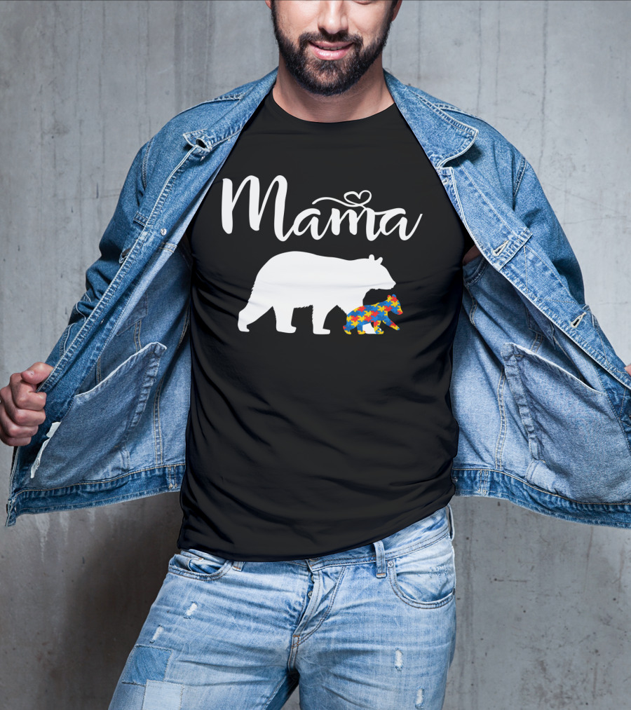Mama Bear Heart Autism Mom Puzzle Cub24 T-Shirt