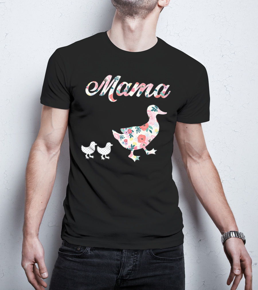 Mama Duck Mom Of 2 Floral Pattern Mother Duck T-Shirt