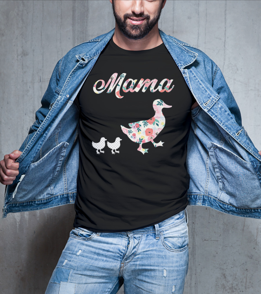 Mama Duck Mom Of 2 Floral Pattern Mother Duck T-Shirt