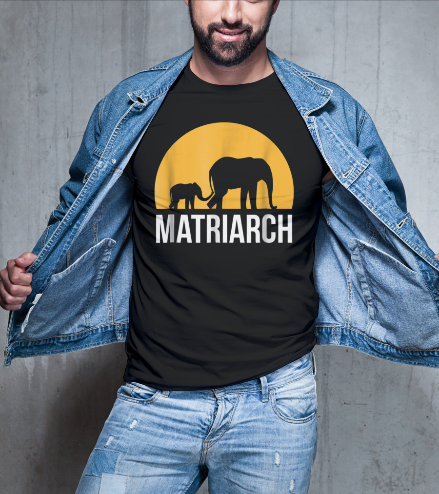 Matriarch Elephant Silhouette With Yellow Sunset Circle T-Shirt
