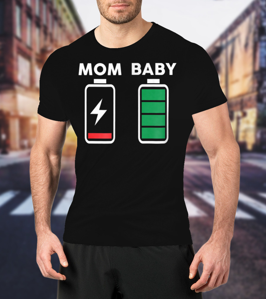 Mom Baby Battery Drained Full Charge Icons T-Shirt