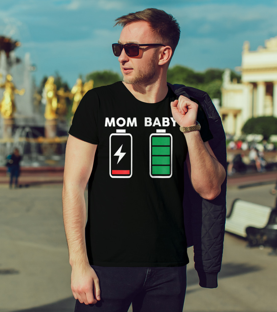 Mom Baby Battery Drained Full Charge Icons T-Shirt