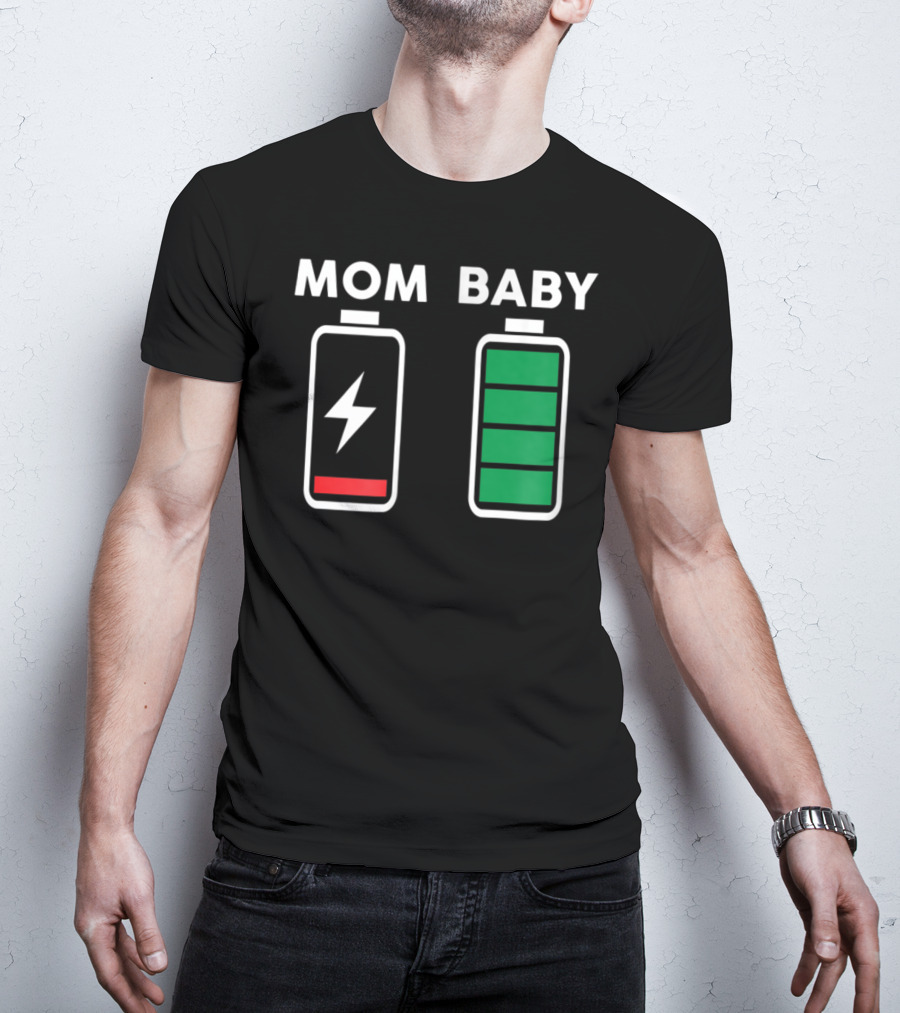 Mom Baby Battery Drained Full Charge Icons T-Shirt