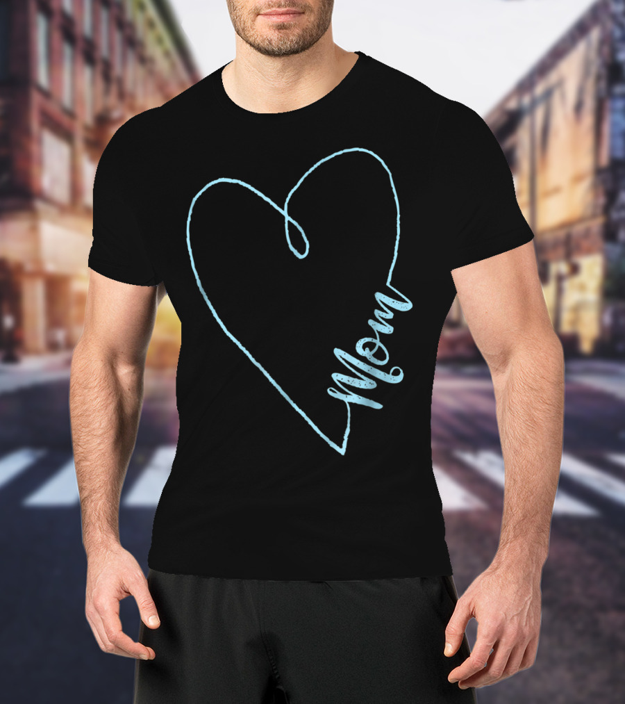 Mom Heart Aquamarine March Birthstone T-Shirt