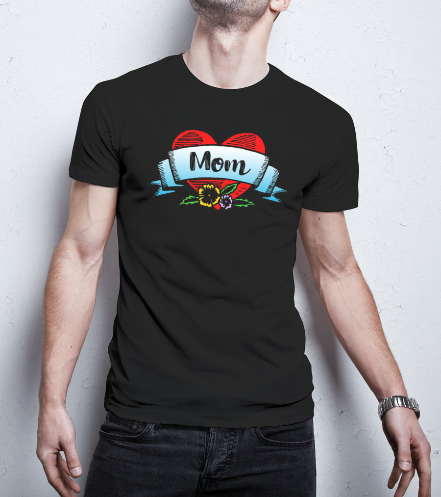 Mom Heart Floral Banner T-Shirt