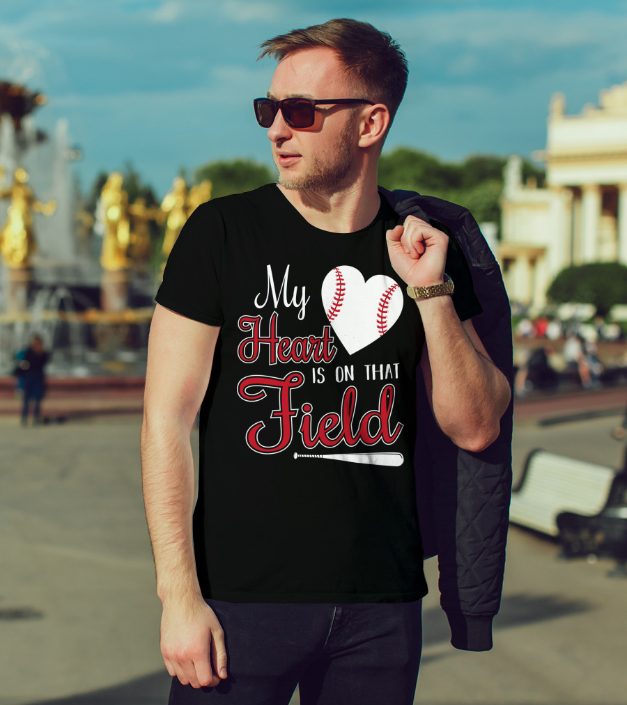 My Heart Is On That Field Baseball Bat Heart T-Shirt