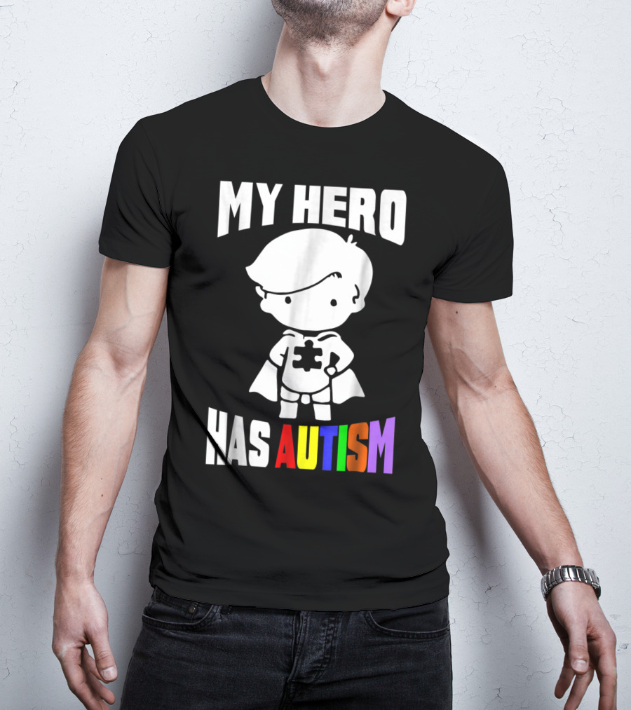 My Hero Has Autism Mom From Son56 Puzzle Cape Hero T-Shirt